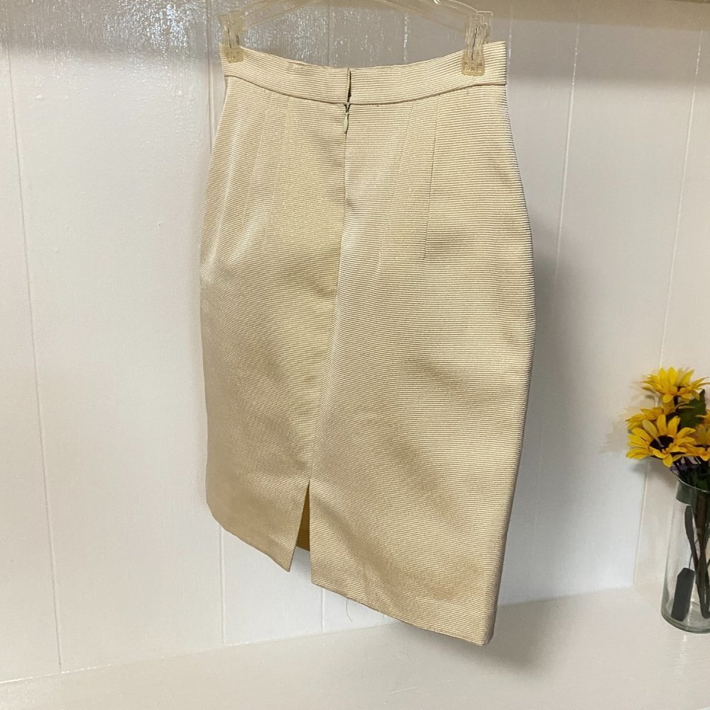 Vintage Y2K Carmen Marc Valvo Metallic off White Pencil Skirt Women sz 6
